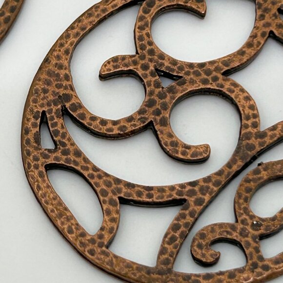 Vintage Copper-Tone Circular Filigree Swirl Earrings With Hook Closure - Picture 13 of 16